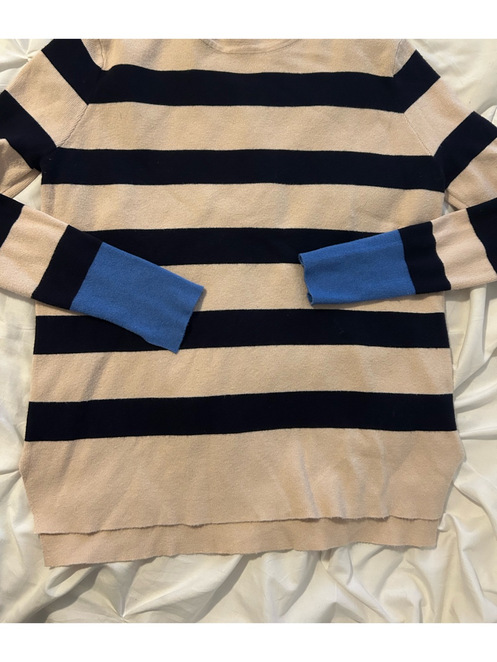 Jun & Ivy Striped Crewneck Sweater in Beige & Navy